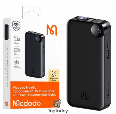 پاوربانک 10000 مک دودو Mcdodo Freego MC-3860 توان 22.5 وات همراه با کابل متصل